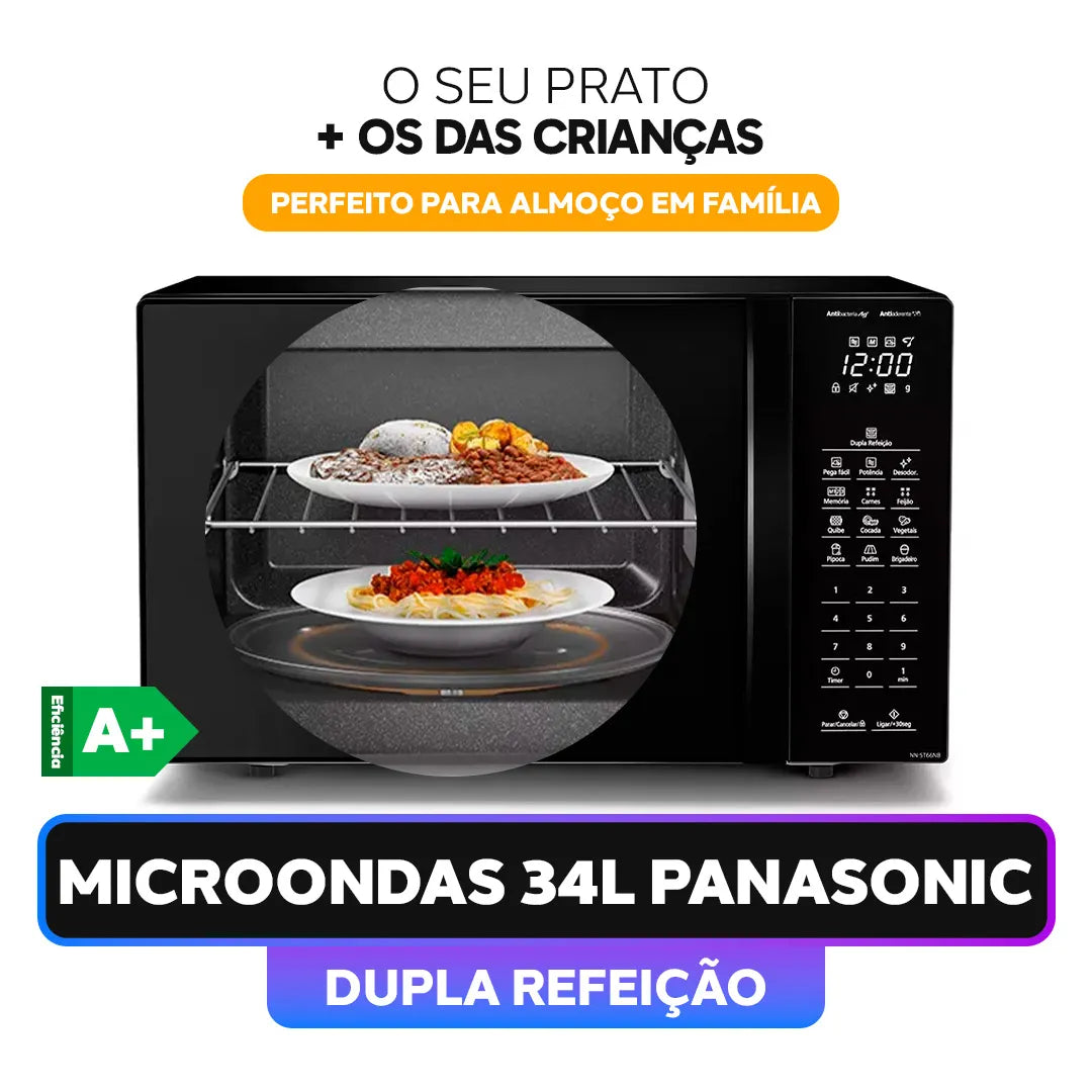 Microondas Panasonic Dupla Refeição 34L Black Glass